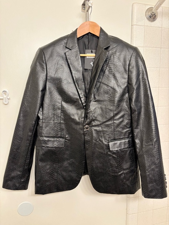 Boutique Other - Boutique Mens Black Snakeskin Faux Leather Blazer Size XL Jacket Black Tie NWT